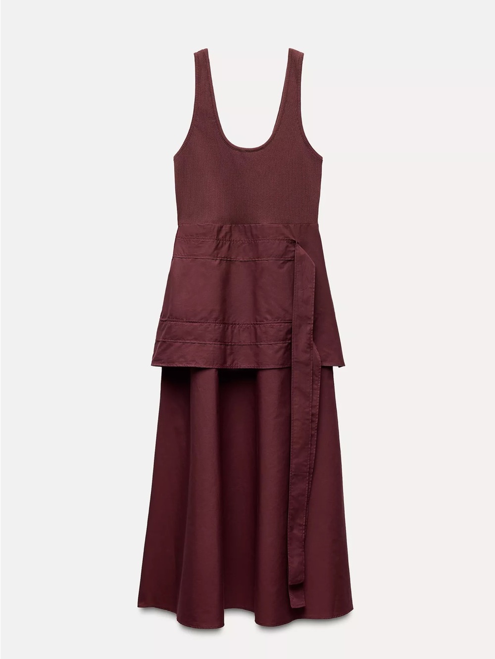 ZARA Contrasting Midi Dress in Deep Burgundy